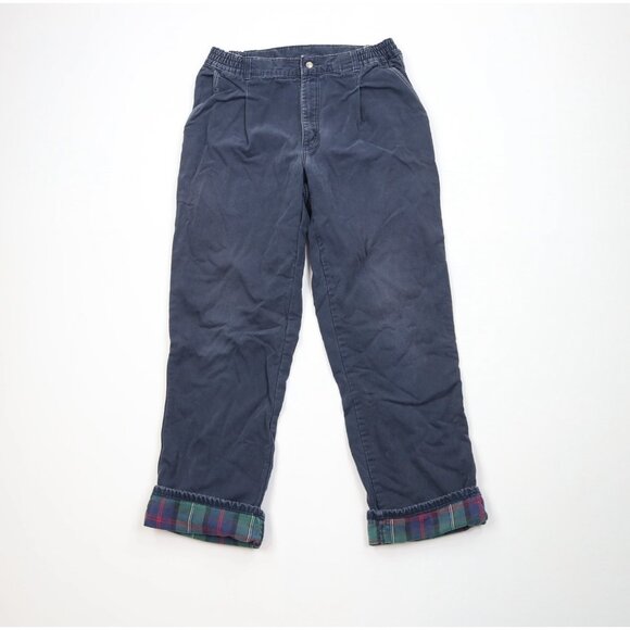 Vtg 90s LL Bean Mens 34x32 Distressed Flannel Lined Canvas Pathfinder Pants USA - Picture 1 of 16